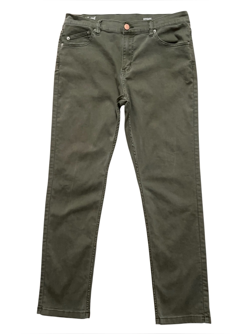 Mugsy Hydes Jeans Mens Size 35x32 (Fits 35x31) Stretch 5-Pockets Olive Green